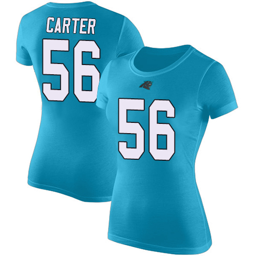 Carolina Panthers Blue Women Jermaine Carter Rush Pride Name and Number NFL Football #56 T Shirt